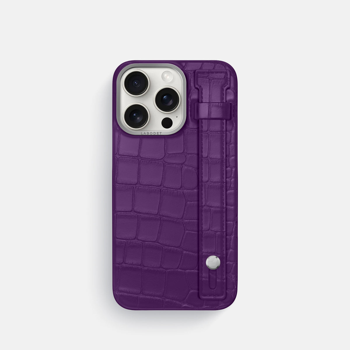 Purple iPhone 16 Pro Hand Strap Case Alligator with Steel Metal -1 | Purple-Steel