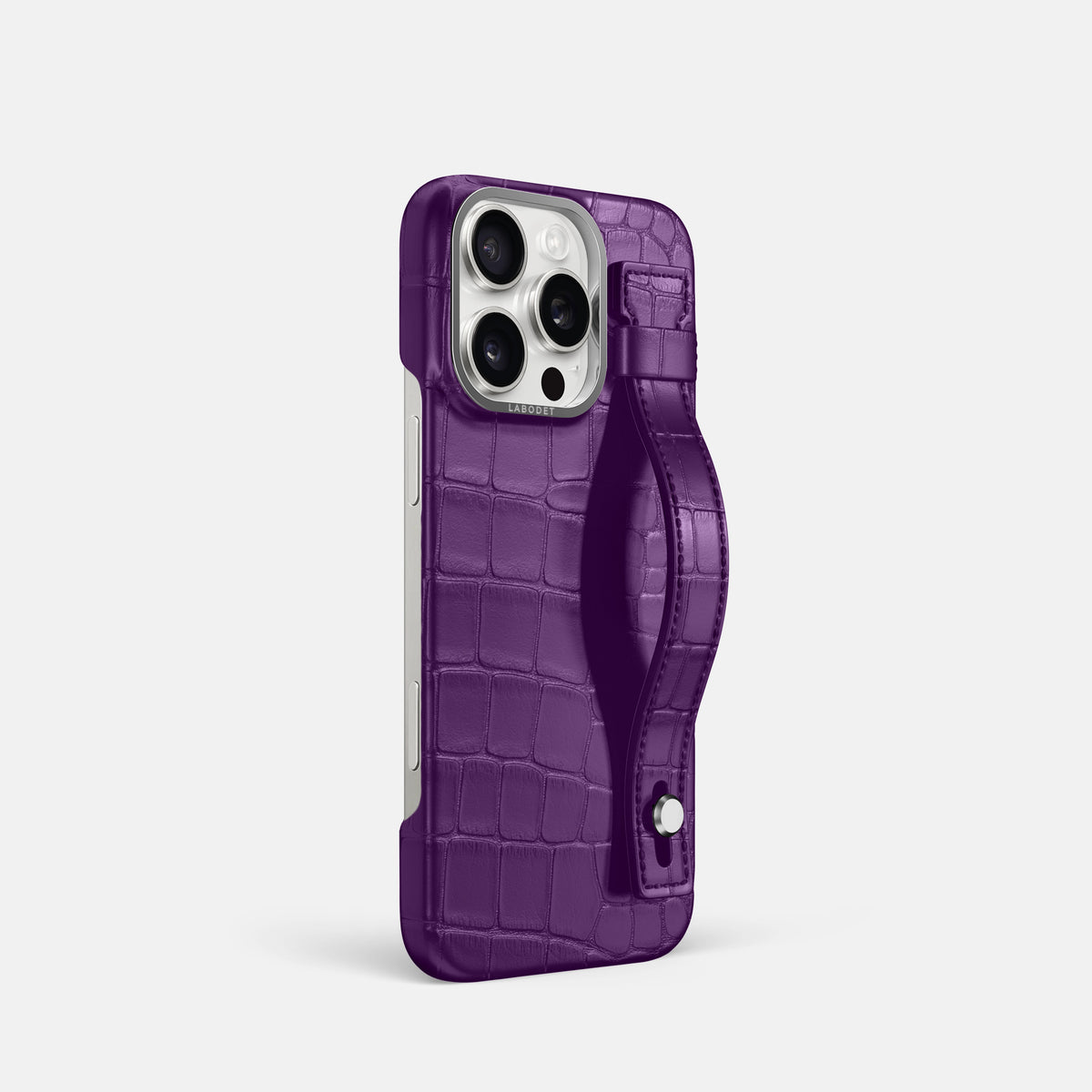 Purple iPhone 16 Pro Hand Strap Case Alligator with Steel Metal -2 | Purple-Steel