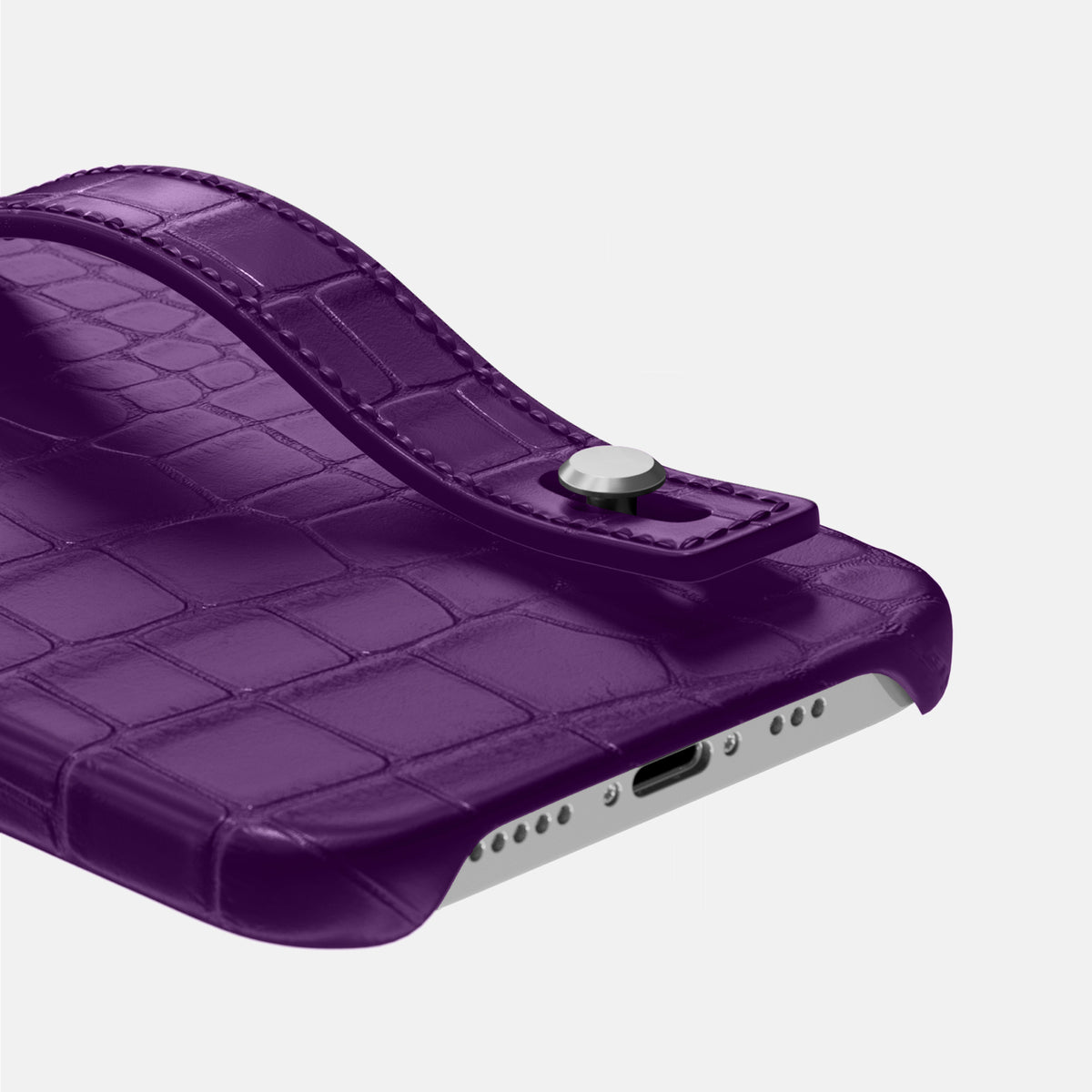 Purple iPhone 16 Pro Hand Strap Case Alligator with Steel Metal -5 | Purple-Steel