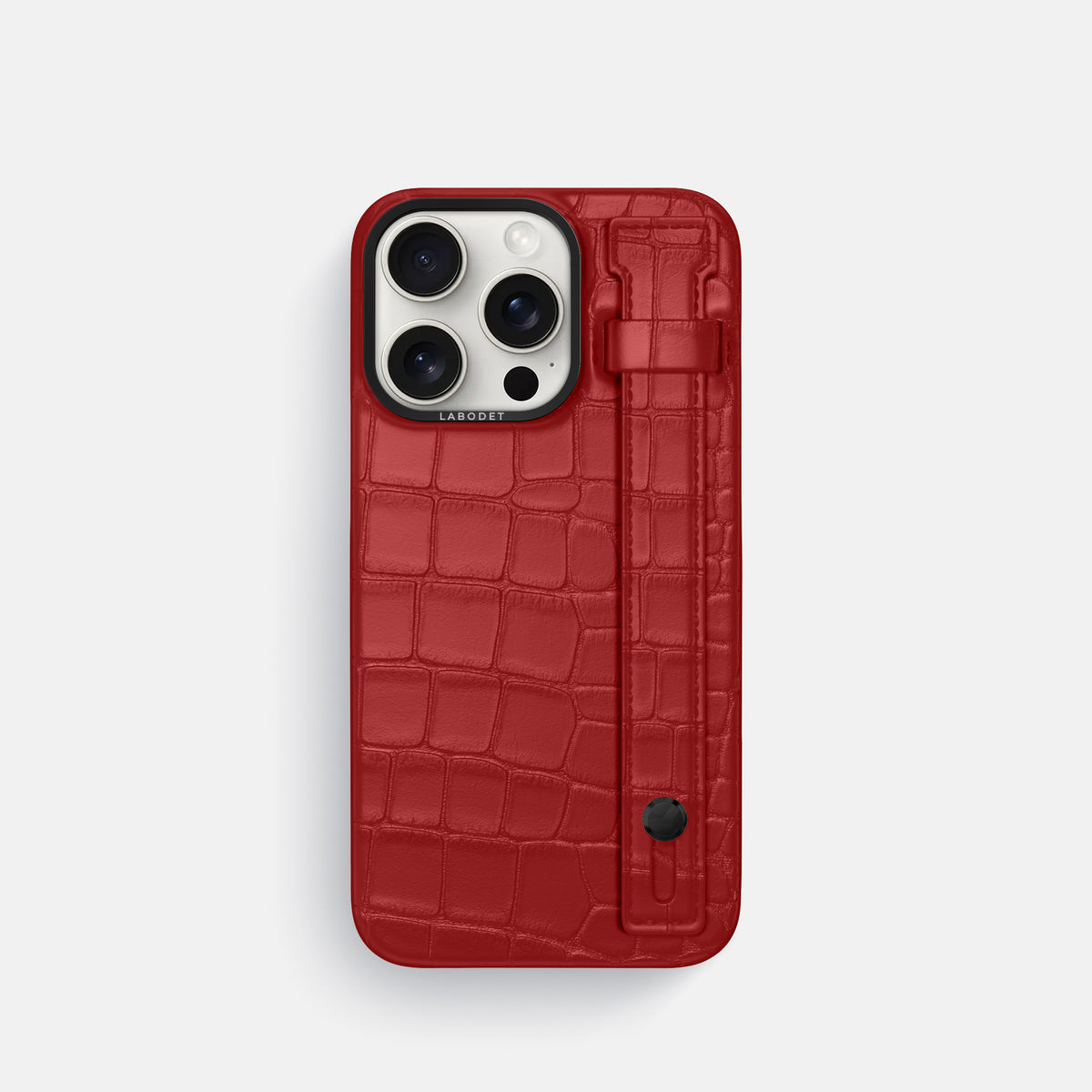 Red iPhone 16 Pro Hand Strap Case Alligator with Black Metal -1 | Red-Black