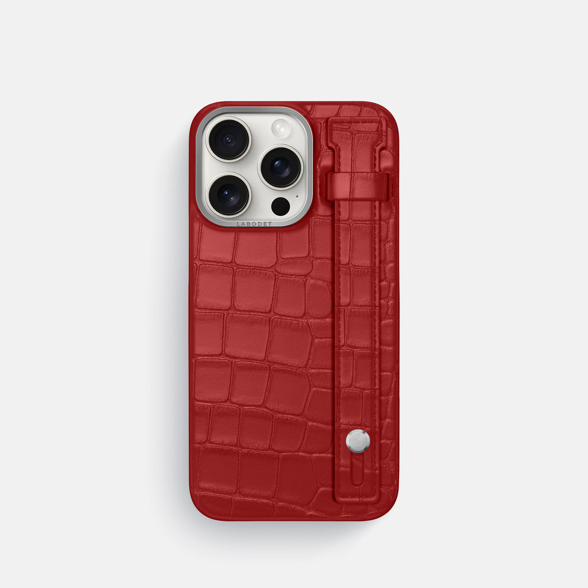 Red iPhone 16 Pro Hand Strap Case Alligator with Steel Metal -1 | Red-Steel