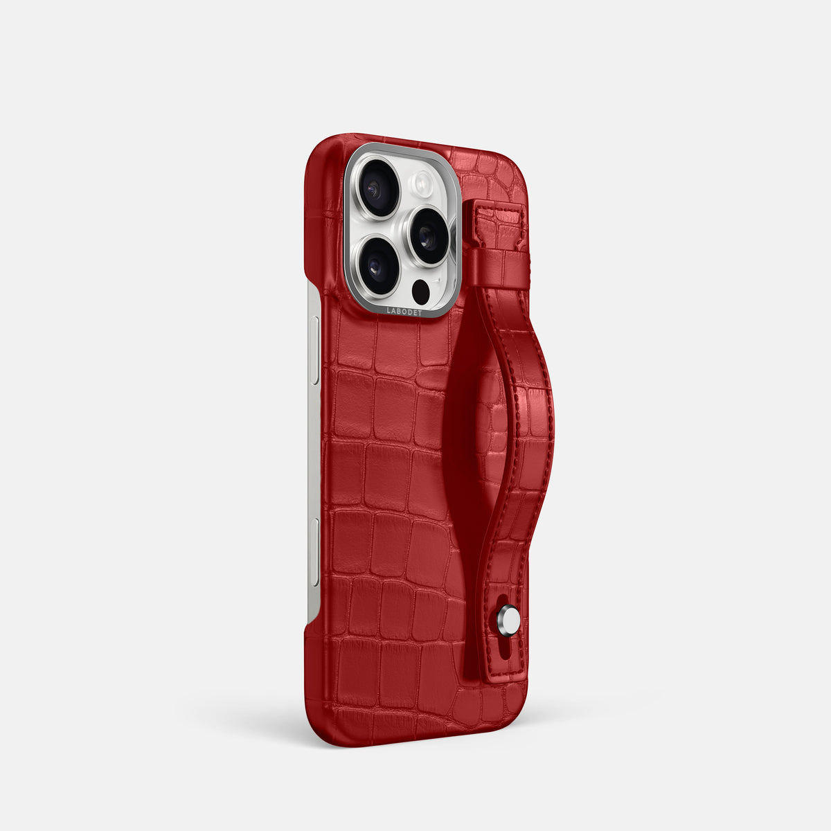 Red iPhone 16 Pro Hand Strap Case Alligator with Steel Metal -2 | Red-Steel