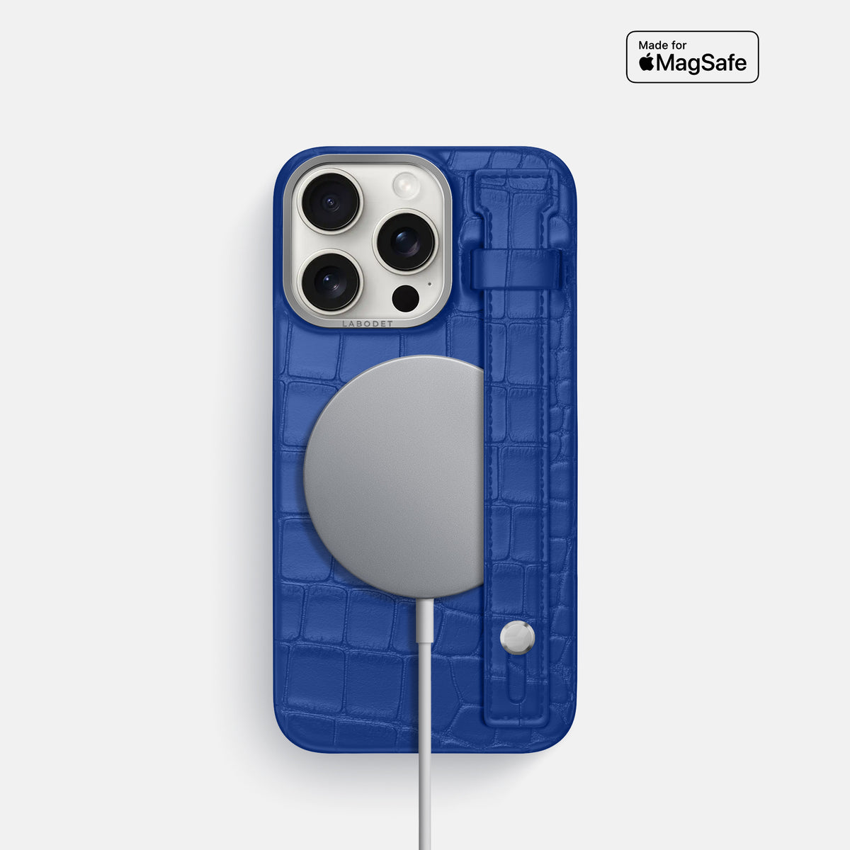 Royal Blue iPhone 16 Pro Hand Strap Case Alligator with Steel Metal -4 | Royal-Blue-Steel