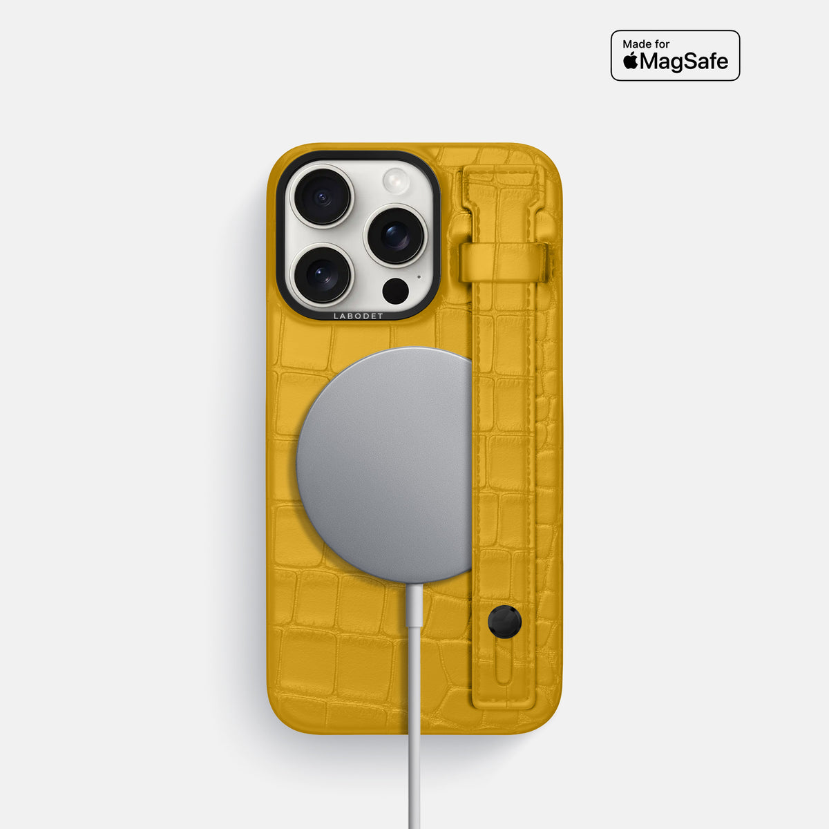 Yellow iPhone 16 Pro Hand Strap Case Alligator with Black Metal -4 | Yellow-Black