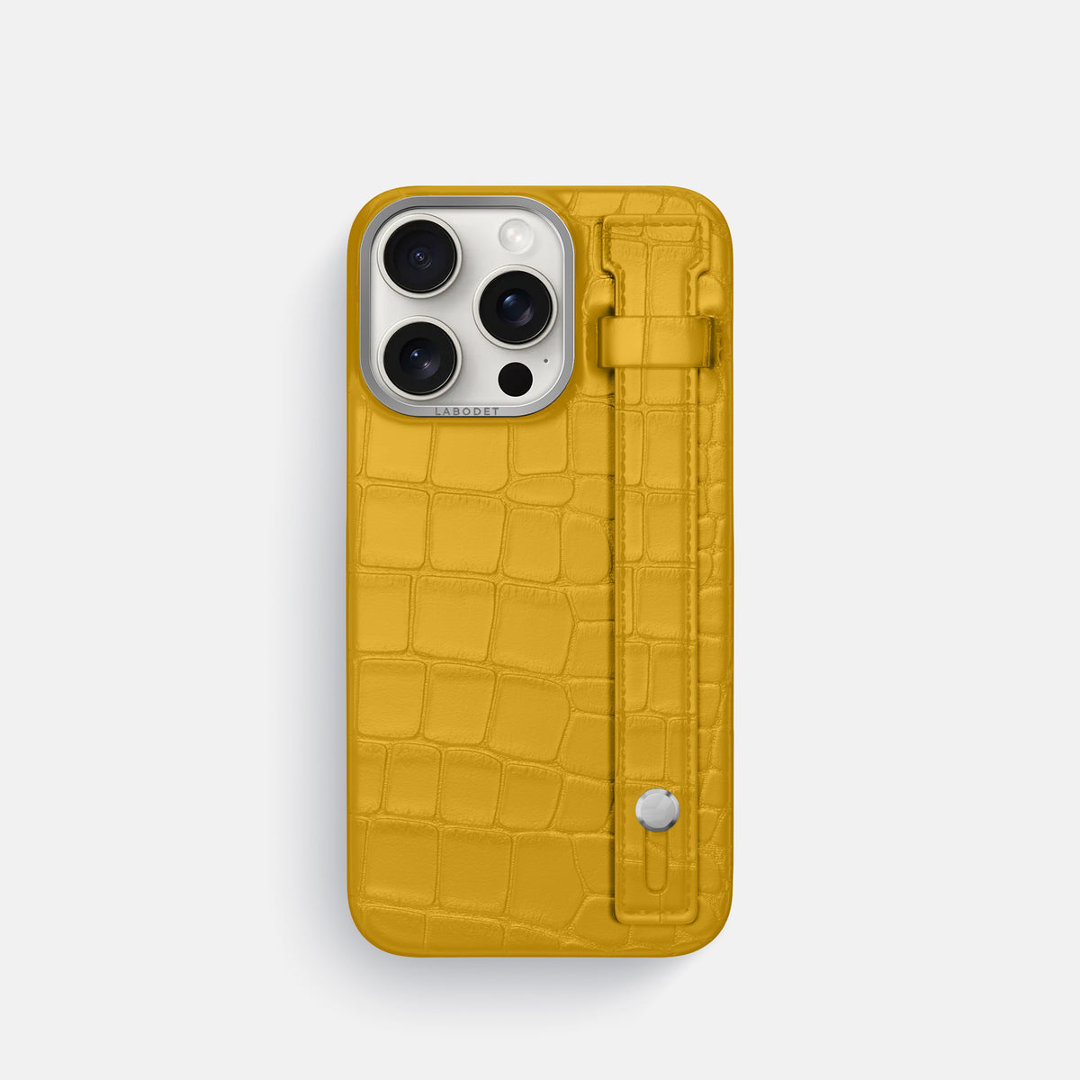 Yellow iPhone 16 Pro Hand Strap Case Alligator with Steel Metal -1 | Yellow-Steel