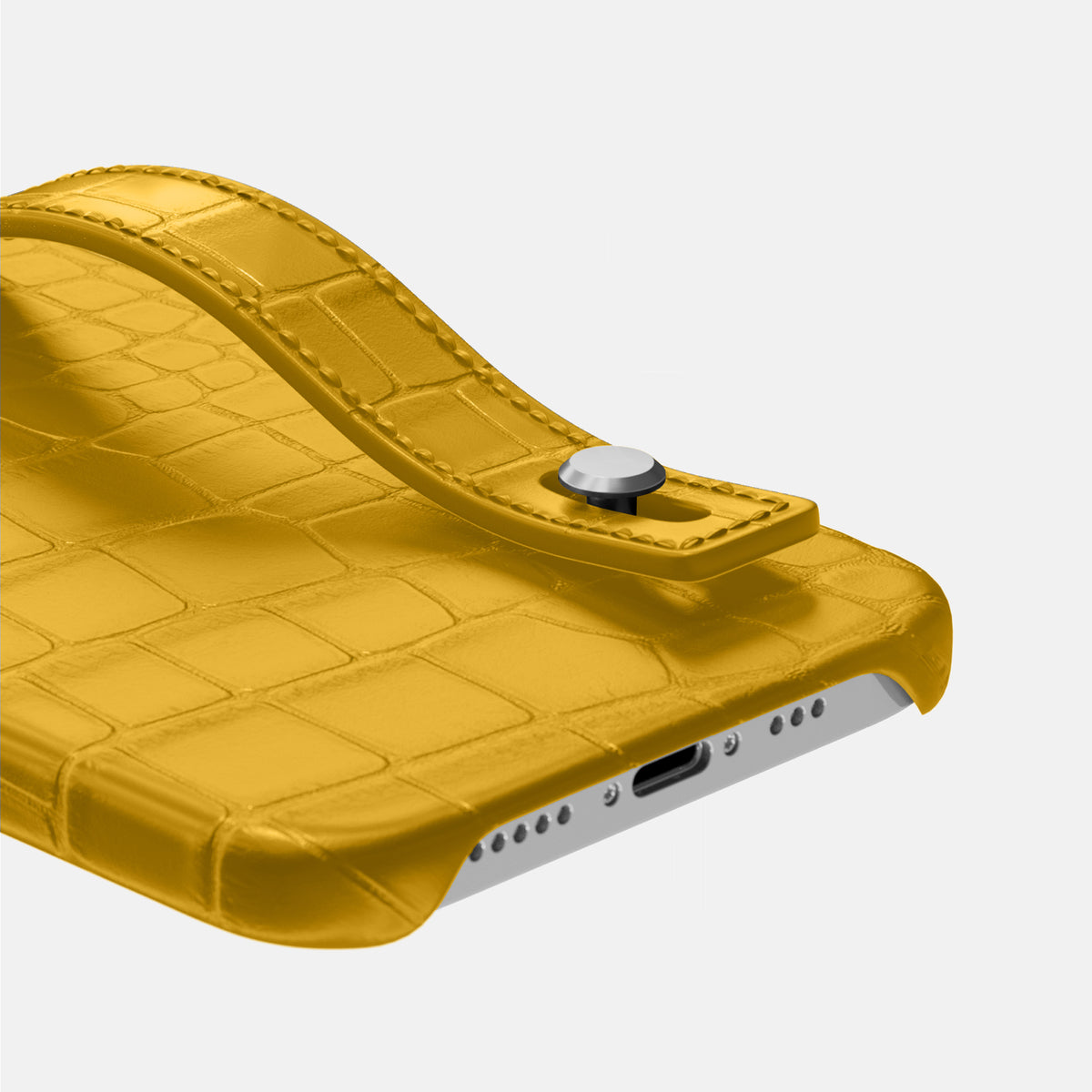 Yellow iPhone 16 Pro Hand Strap Case Alligator with Steel Metal -5 | Yellow-Steel