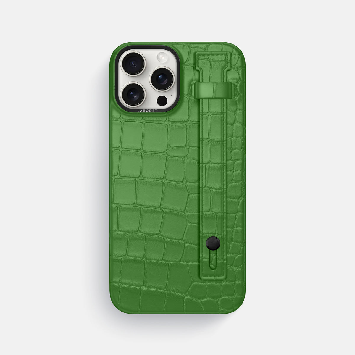 Apple-Green iPhone 16 Pro Max Hand Strap Case Alligator with Black Metal -1 | Apple-Green-Black