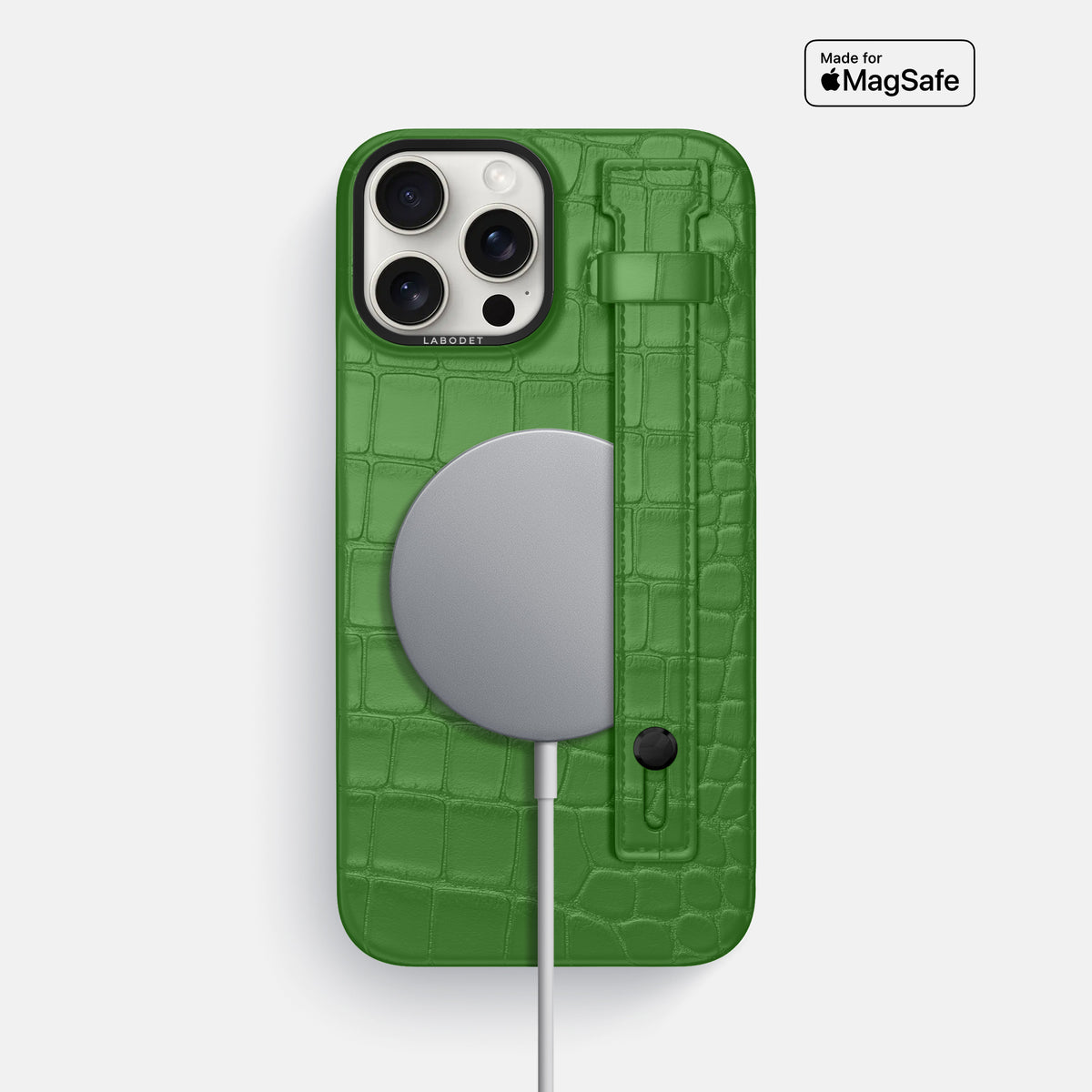 Apple-Green iPhone 16 Pro Max Hand Strap Case Alligator with Black Metal -4 | Apple-Green-Black
