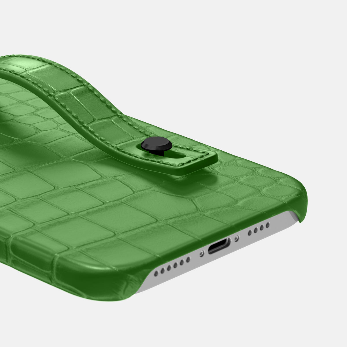 Apple-Green iPhone 16 Pro Max Hand Strap Case Alligator with Black Metal -5 | Apple-Green-Black