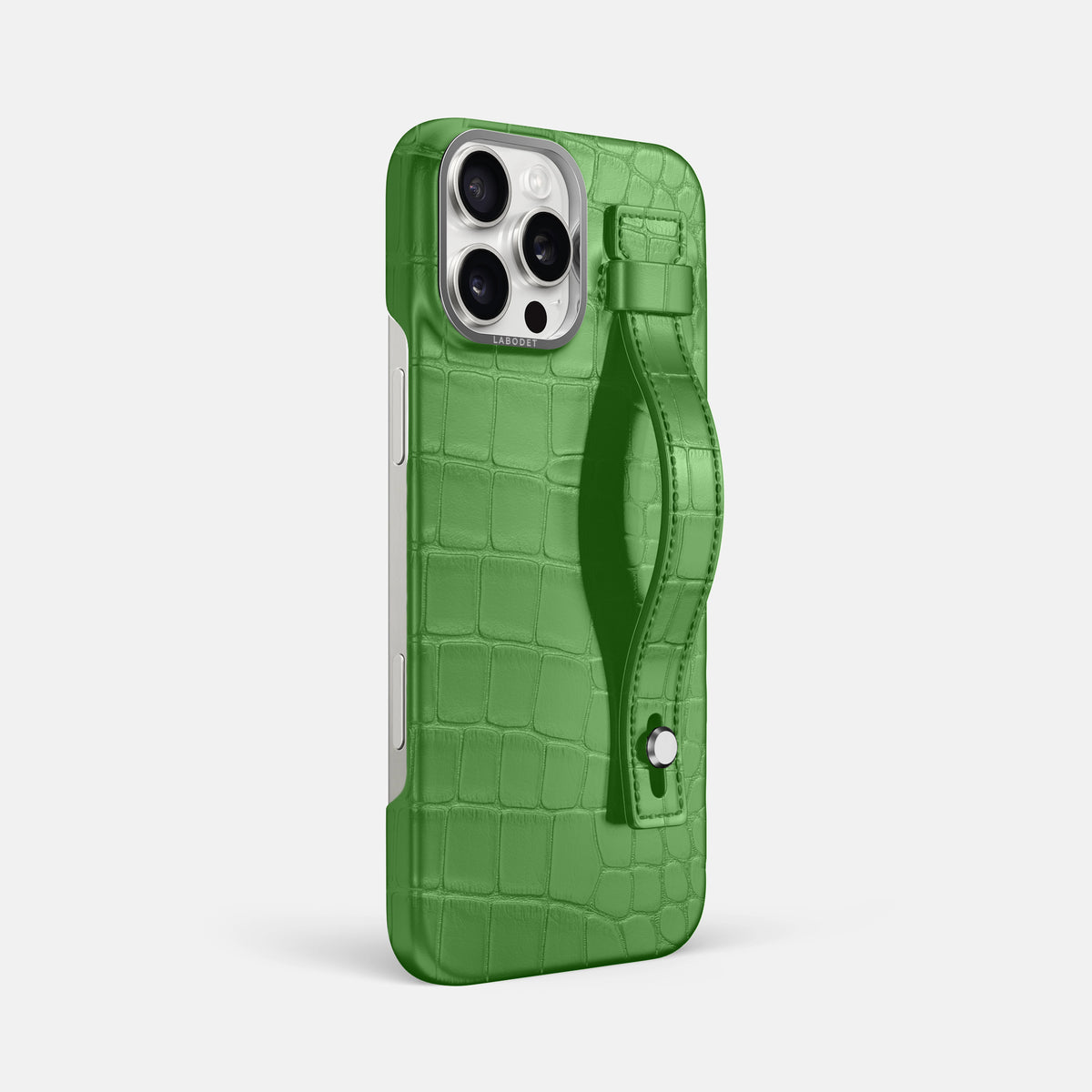 Apple-Green iPhone 16 Pro Max Hand Strap Case Alligator with Steel Metal -2 | Apple-Green-Steel