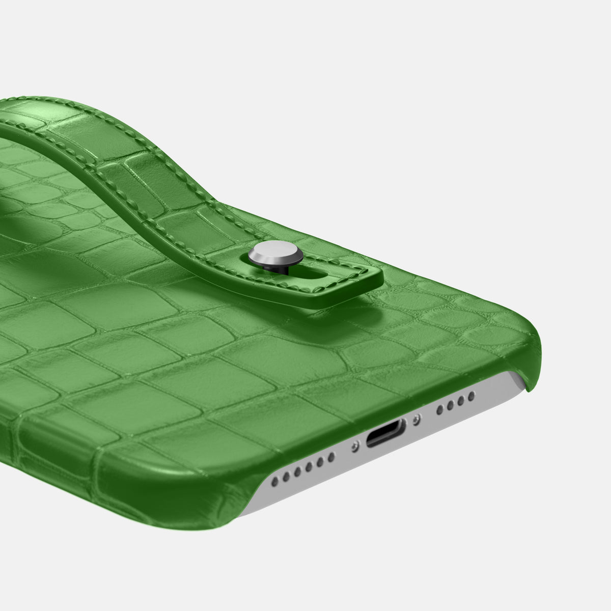 Apple-Green iPhone 16 Pro Max Hand Strap Case Alligator with Steel Metal -5 | Apple-Green-Steel