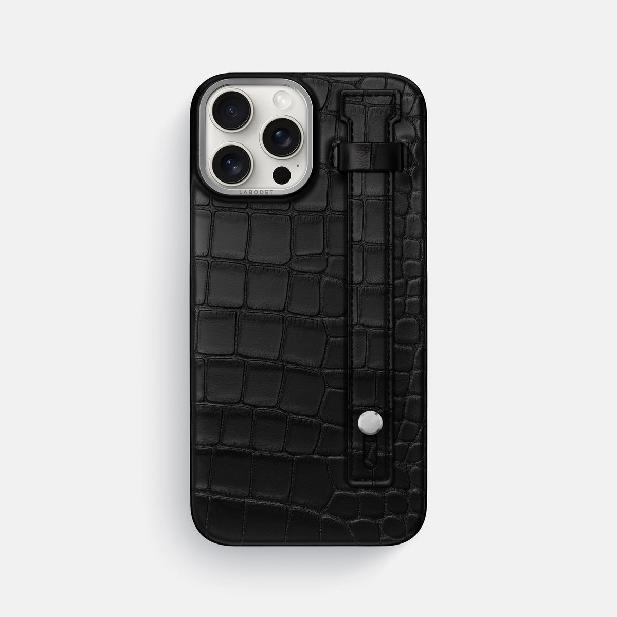 Black iPhone 16 Pro Max Hand Strap Case Alligator with Steel Metal -1 | Black-Steel