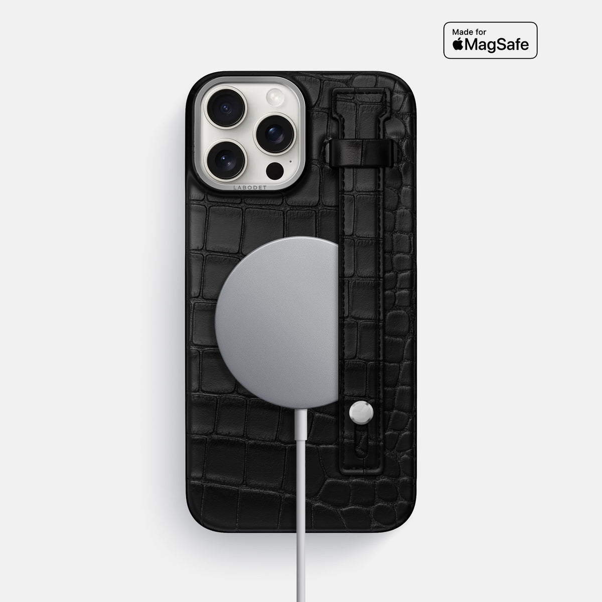 Black iPhone 16 Pro Max Hand Strap Case Alligator with Steel Metal -4 | Black-Steel