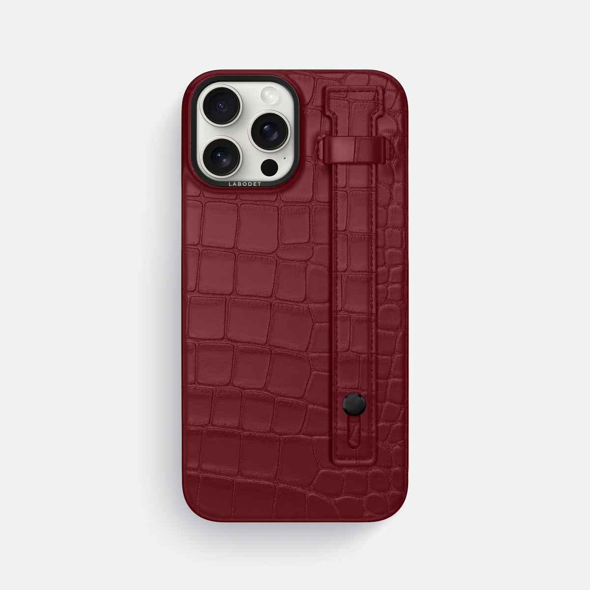 Burgundy iPhone 16 Pro Max Hand Strap Case Alligator with Black Metal -1 | Burgundy-Black