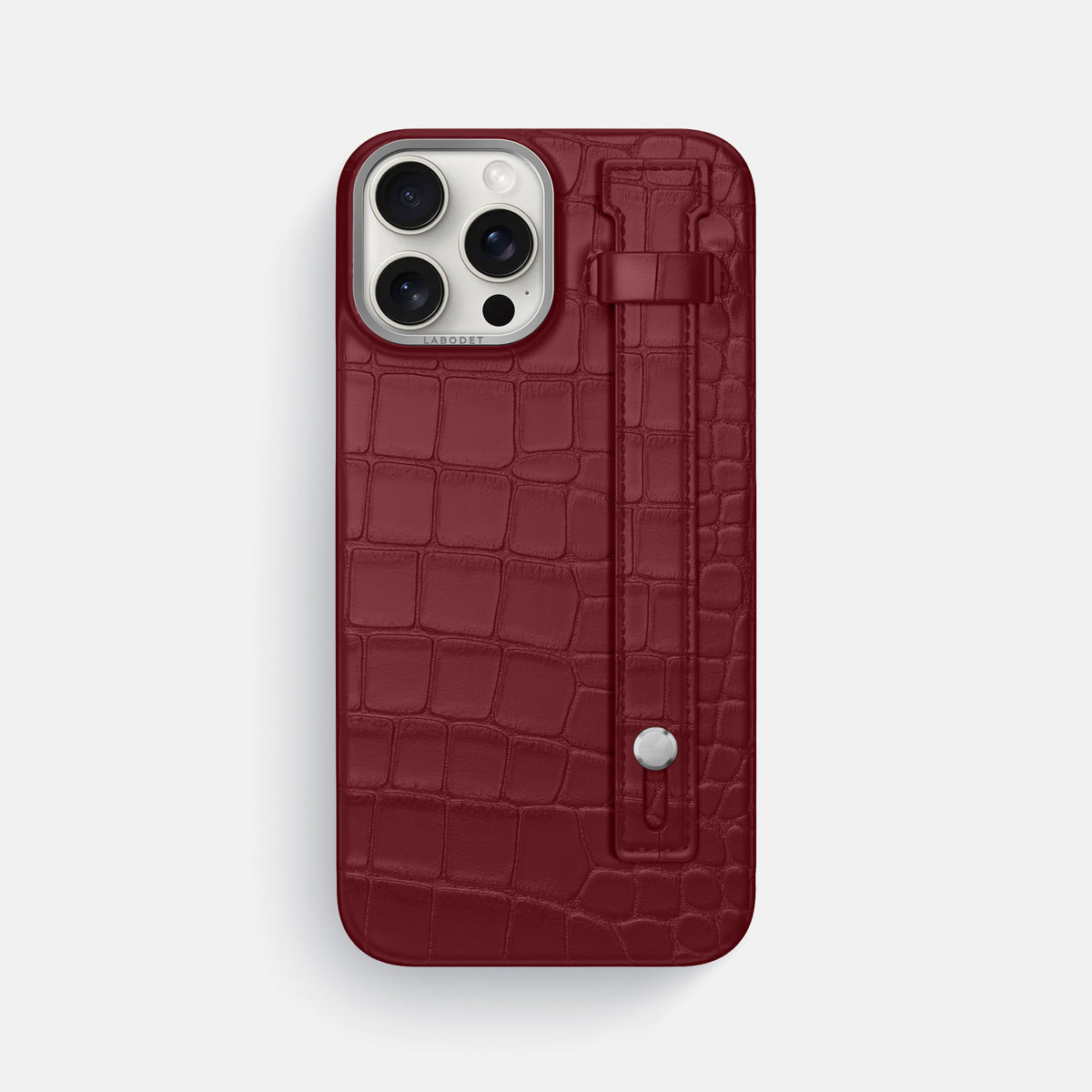 Burgundy iPhone 16 Pro Max Hand Strap Case Alligator with Steel Metal -1 | Burgundy-Steel