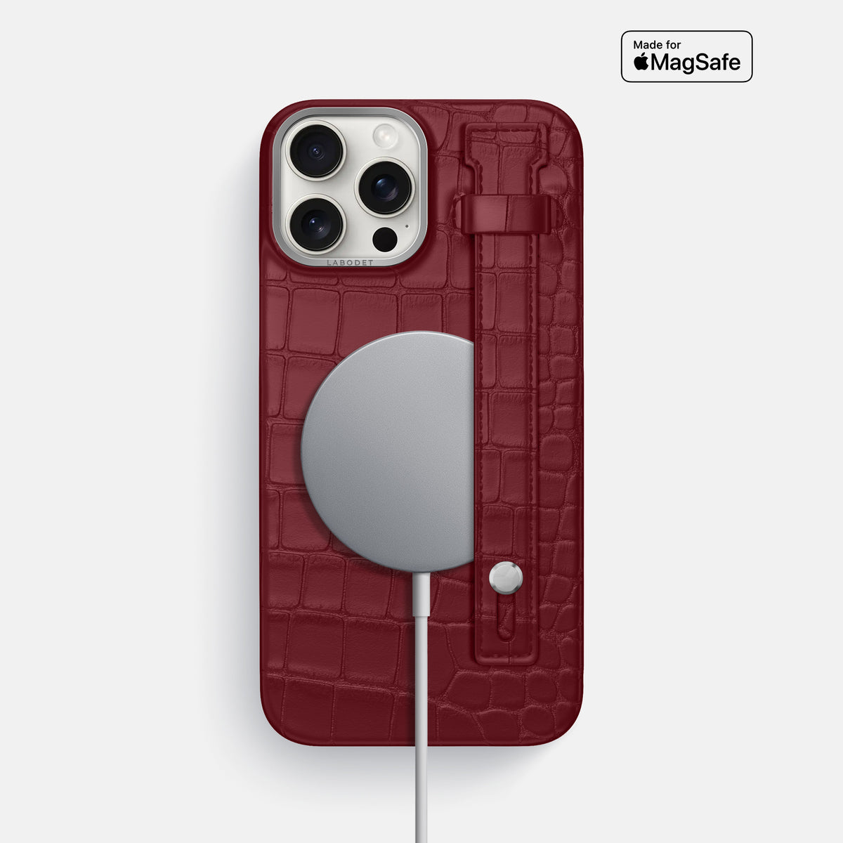 Burgundy iPhone 16 Pro Max Hand Strap Case Alligator with Steel Metal -4 | Burgundy-Steel