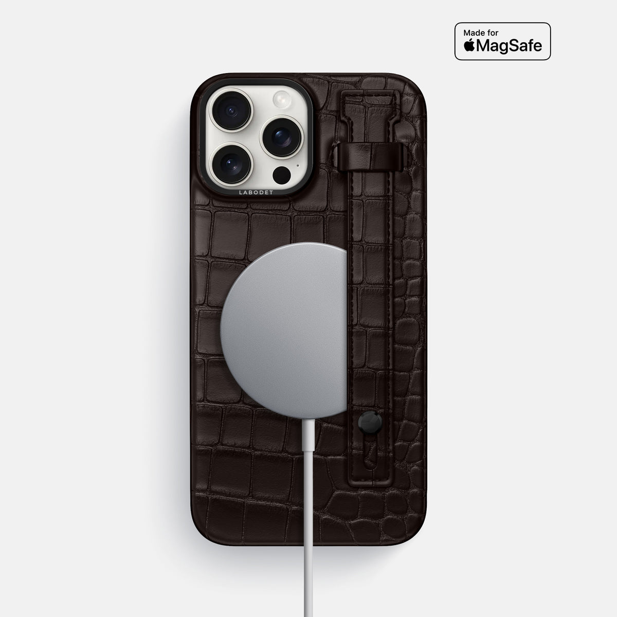 Dark-Brown iPhone 16 Pro Max Hand Strap Case Alligator with Black Metal -4 | Dark-Brown-Black