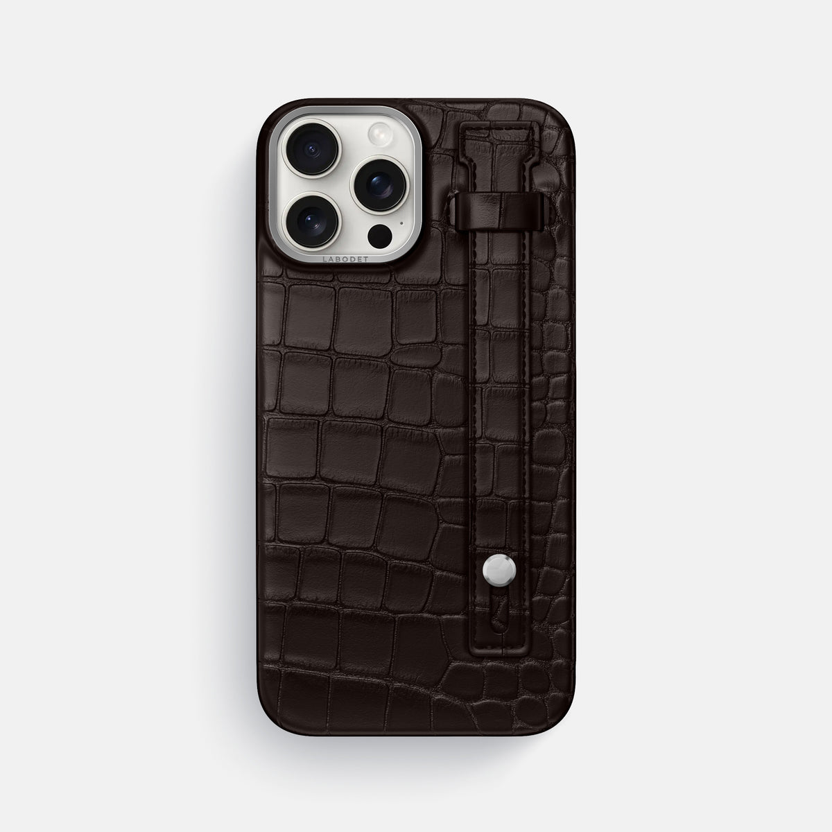 Dark-Brown iPhone 16 Pro Max Hand Strap Case Alligator with Steel Metal -1 | Dark-Brown-Steel