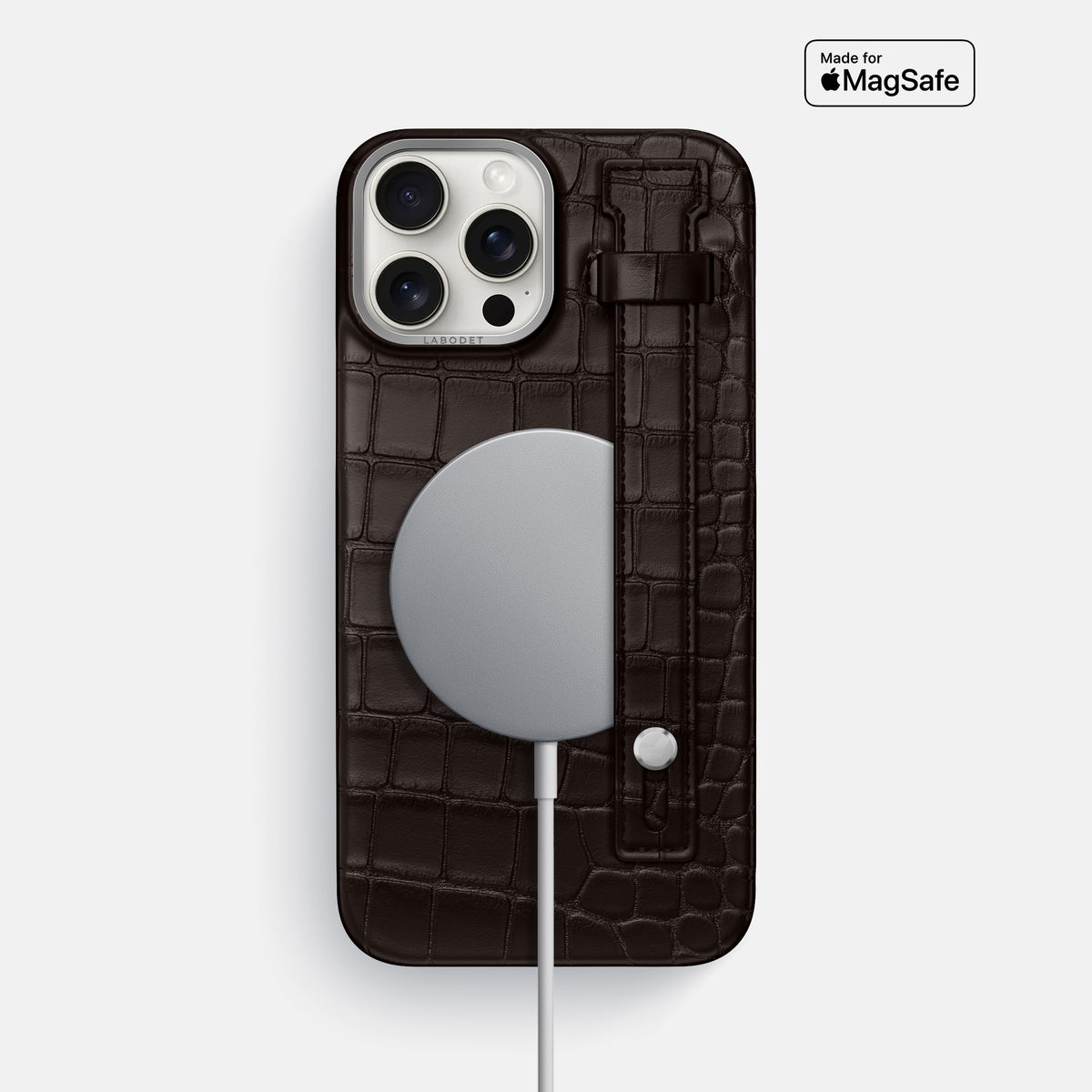 Dark-Brown iPhone 16 Pro Max Hand Strap Case Alligator with Steel Metal -4 | Dark-Brown-Steel