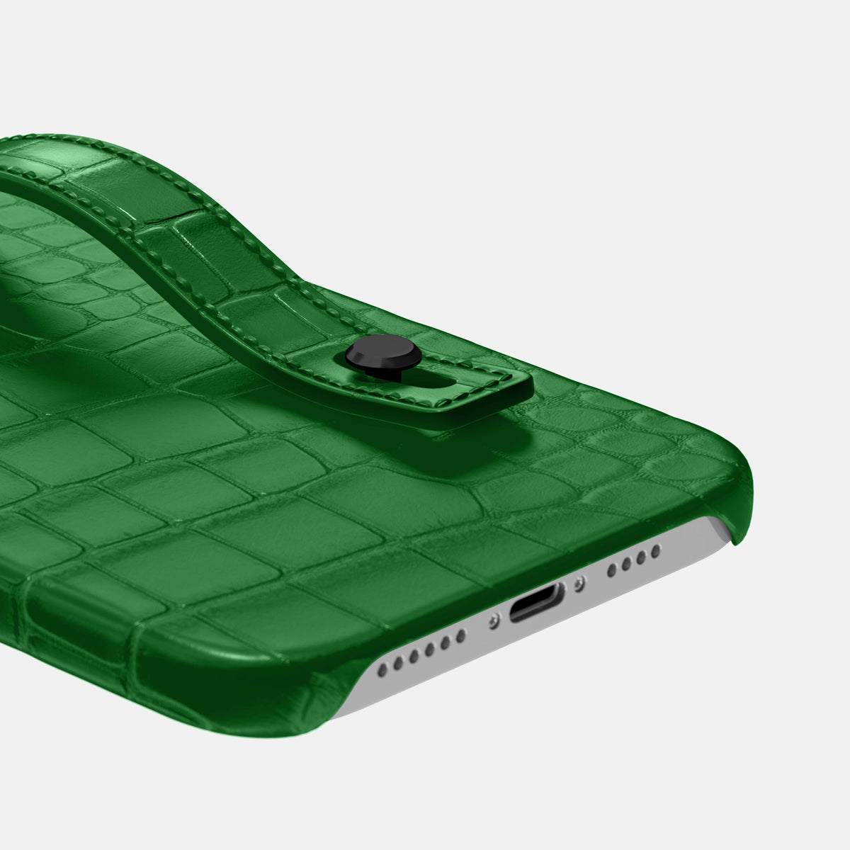 Forest-Green iPhone 16 Pro Max Center Handle In Alligator with Black Metal -5 | Forest-Green-Black
