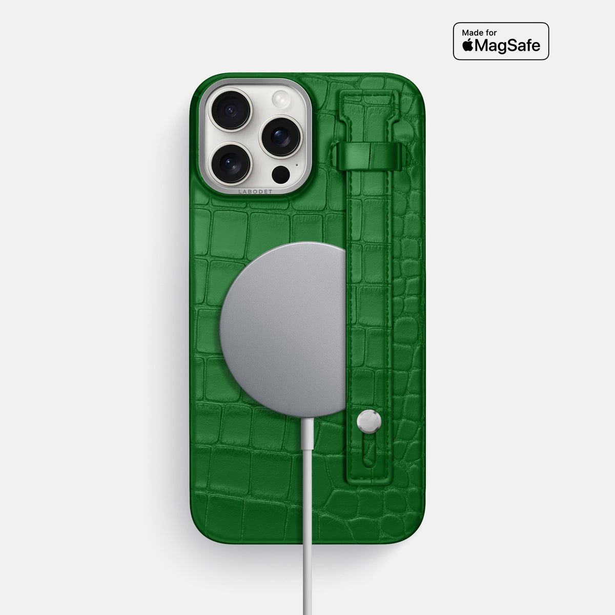 Forest-Green iPhone 16 Pro Max Center Handle In Alligator with Steel Metal -4 | Forest-Green-Steel