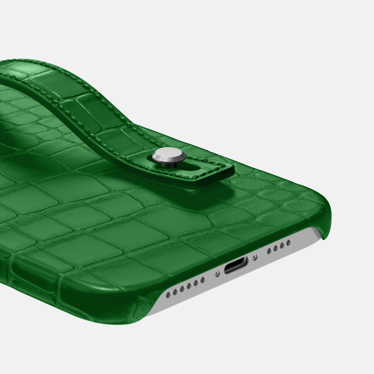 Forest-Green iPhone 16 Pro Max Center Handle In Alligator with Steel Metal -5 | Forest-Green-Steel