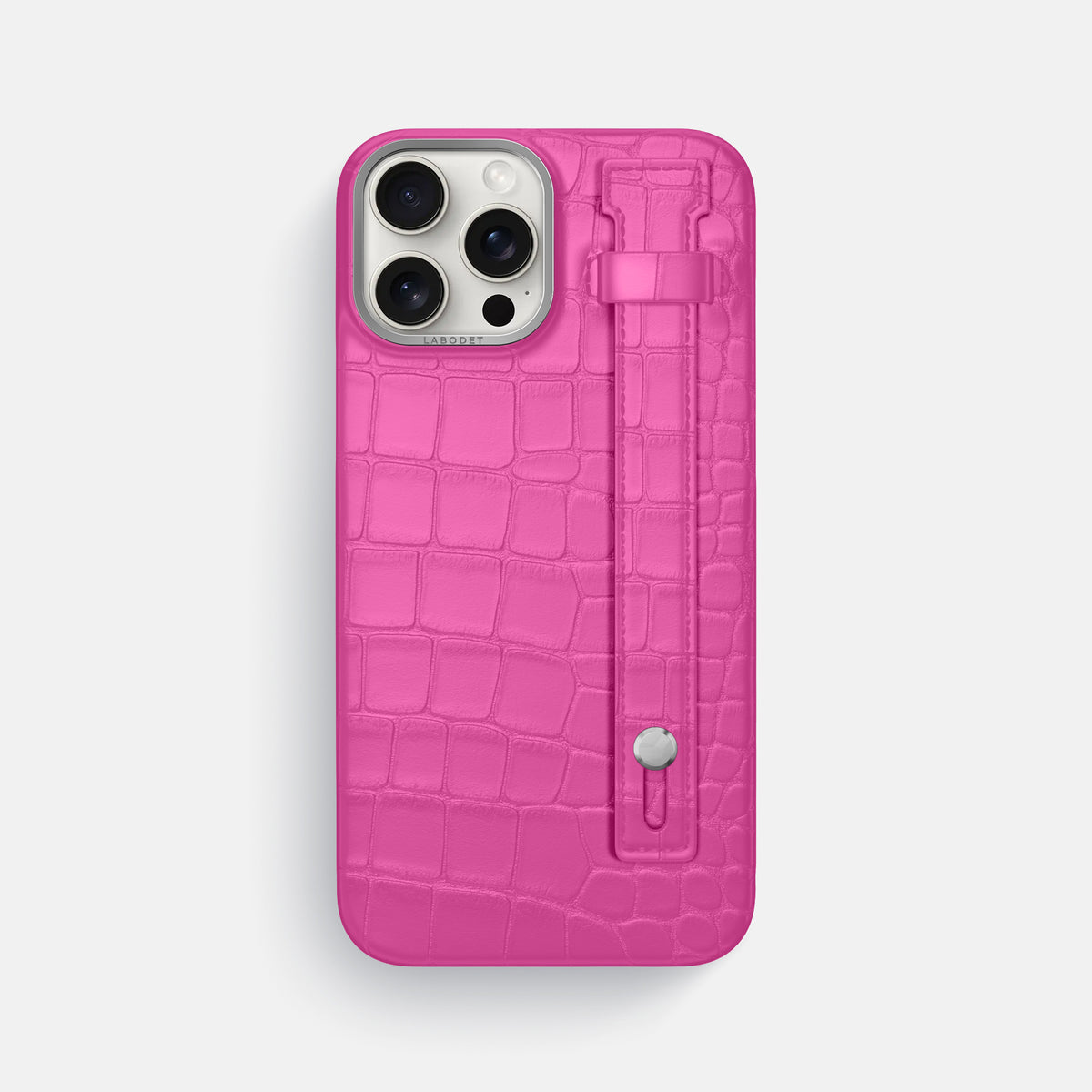 Fuchsia iPhone 16 Pro Max Hand Strap Case Alligator with Steel Metal -1 | Fuchsia-Steel