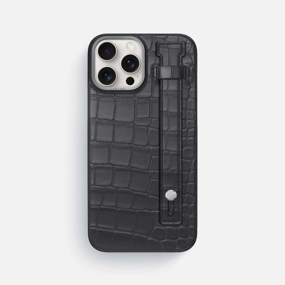 Grey iPhone 16 Pro Max Hand Strap Case Alligator with Steel Metal -1 | Grey-Steel