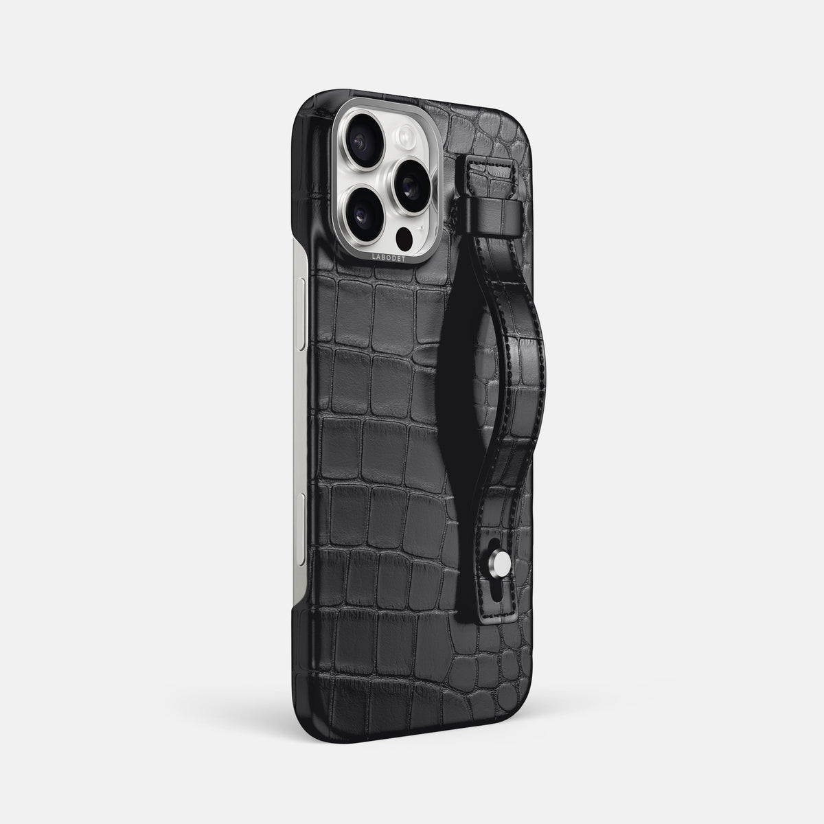Grey iPhone 16 Pro Max Hand Strap Case Alligator with Steel Metal -2 | Grey-Steel