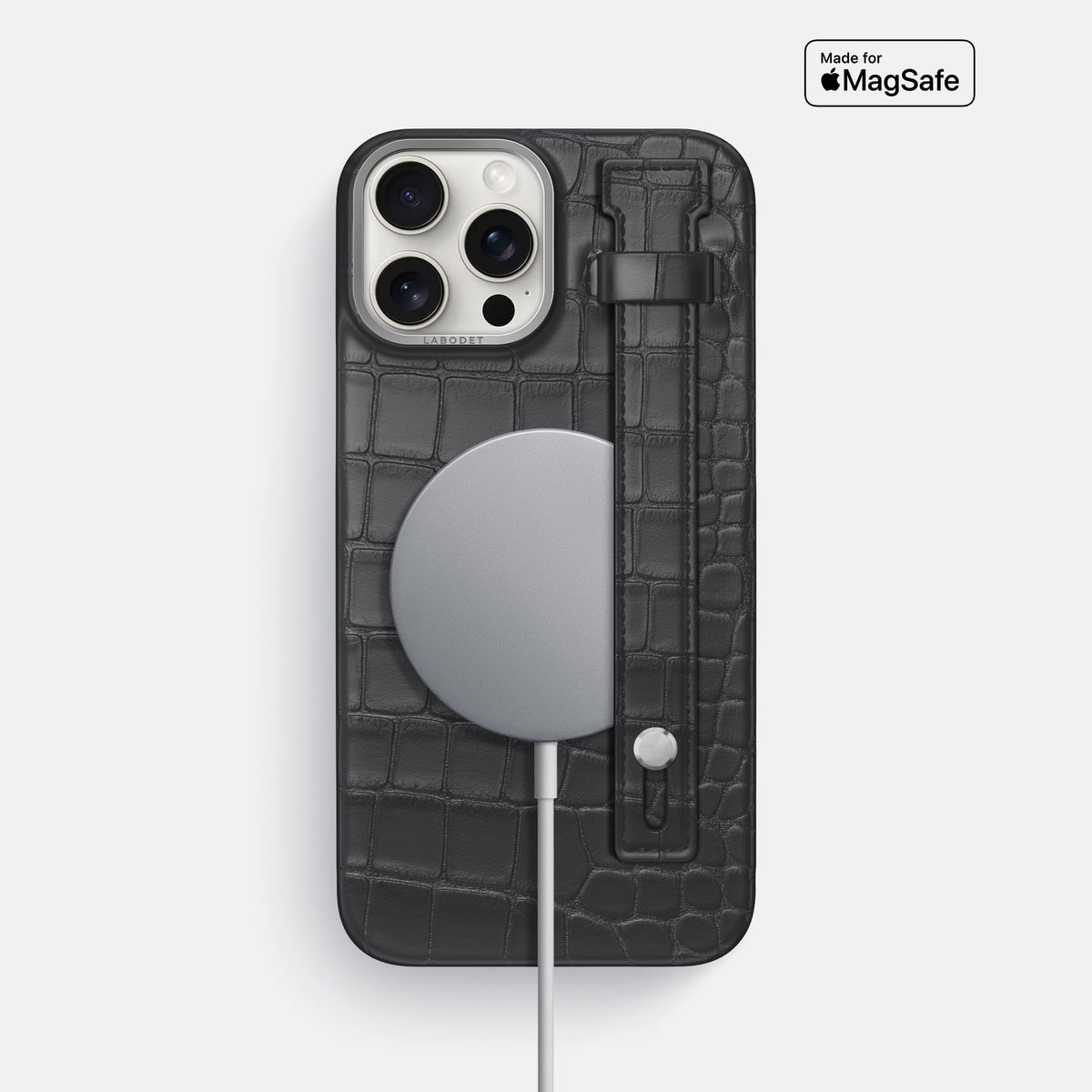 Grey iPhone 16 Pro Max Hand Strap Case Alligator with Steel Metal -4 | Grey-Steel