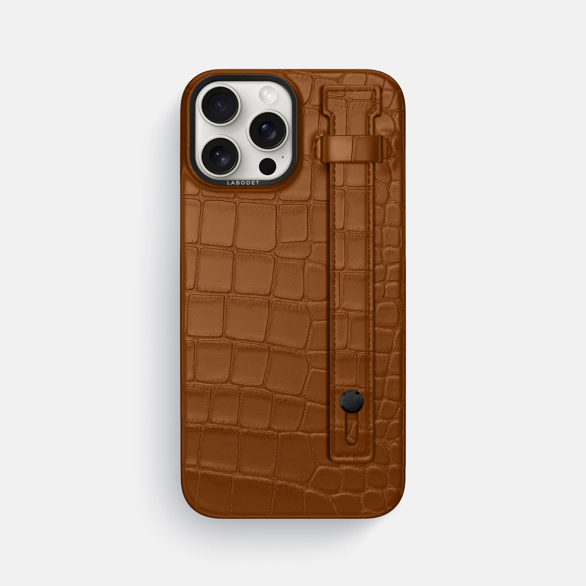 Honey iPhone 16 Pro Max Hand Strap Case Alligator with Black Metal -1 | Honey-Black
