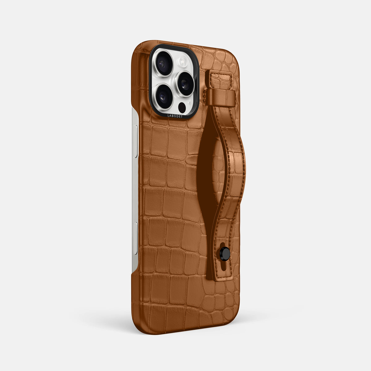 Honey iPhone 16 Pro Max Hand Strap Case Alligator with Black Metal -2 | Honey-Black