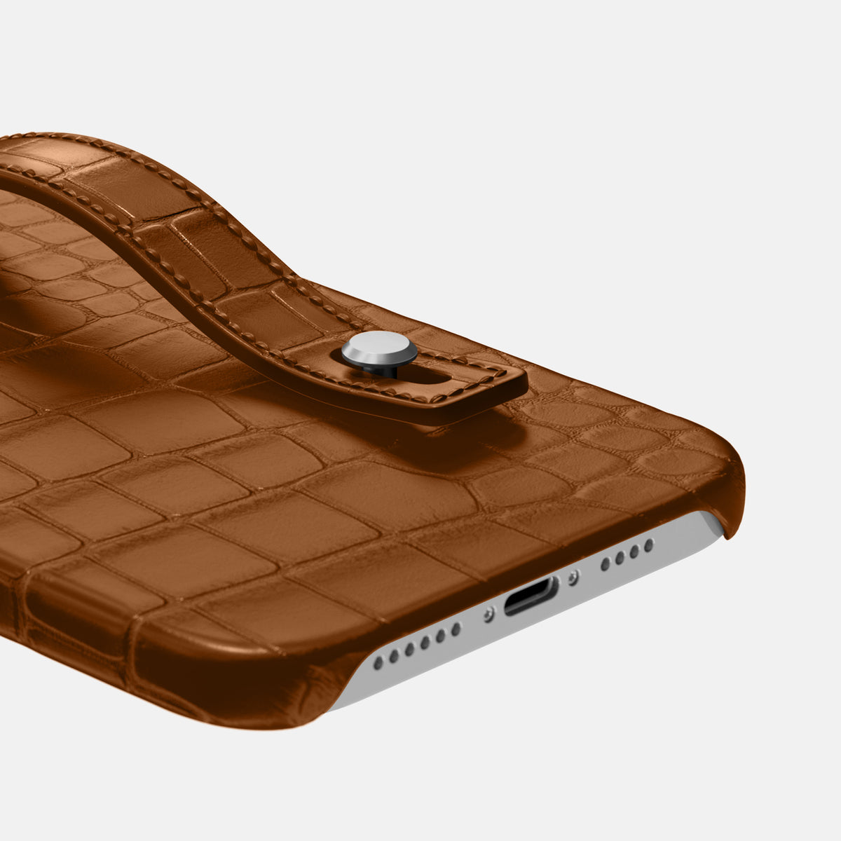 Honey iPhone 16 Pro Max Hand Strap Case Alligator with Steel Metal -5 | Honey-Steel