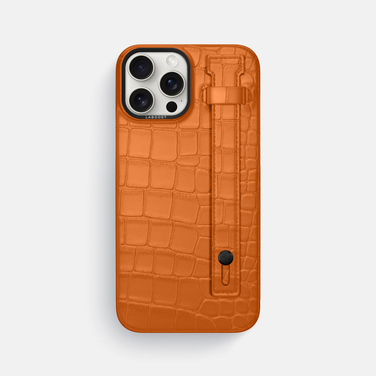 Orange iPhone 16 Pro Max Hand Strap Case Alligator with Black Metal -1 | Orange-Black