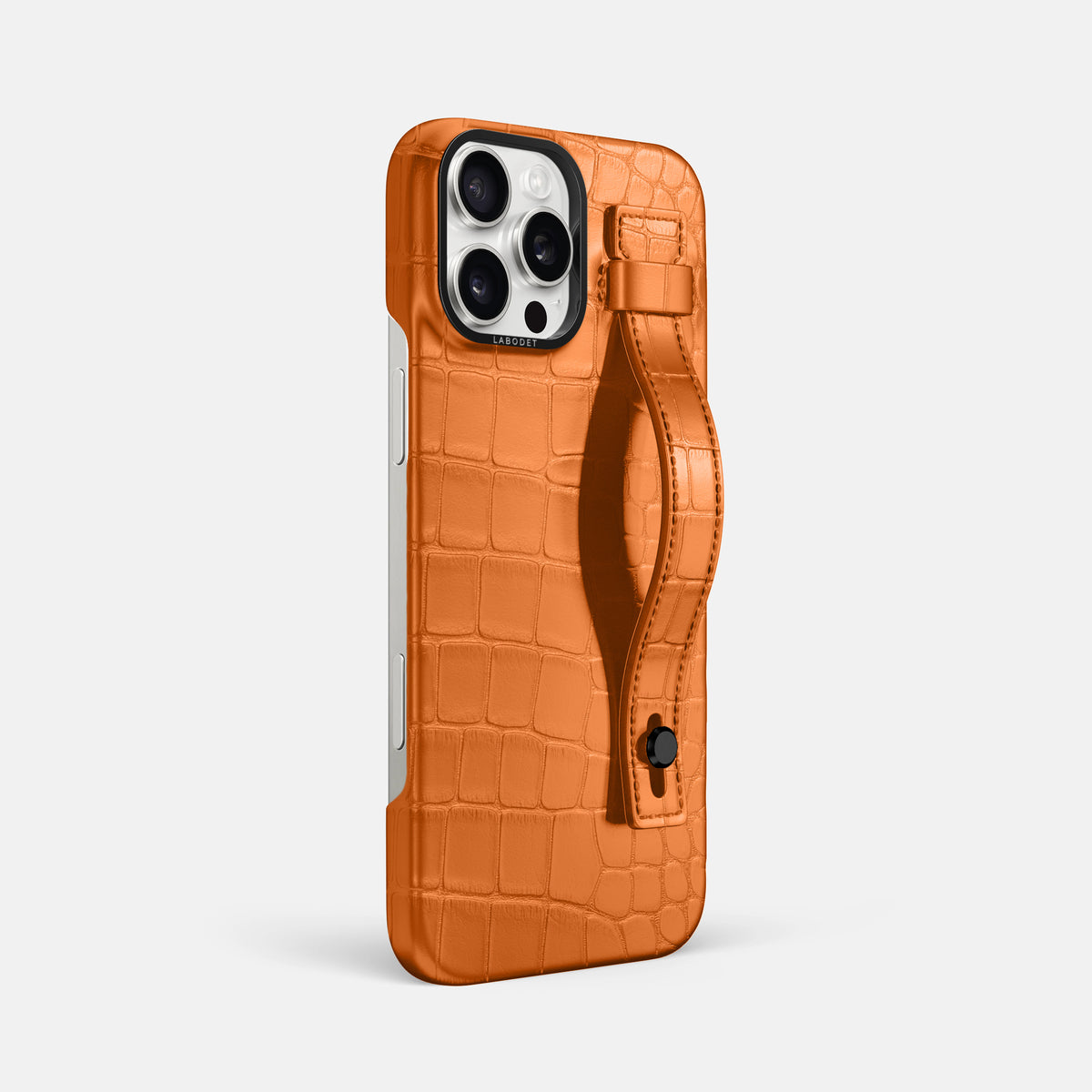 Orange iPhone 16 Pro Max Hand Strap Case Alligator with Black Metal -2 | Orange-Black