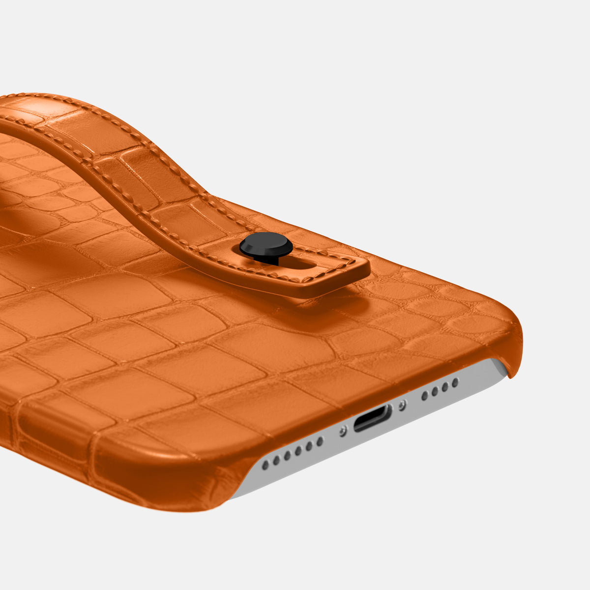 Orange iPhone 16 Pro Max Hand Strap Case Alligator with Black Metal -5 | Orange-Black