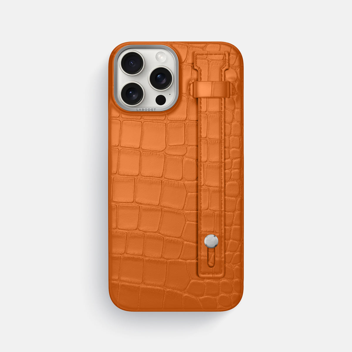 Orange iPhone 16 Pro Max Hand Strap Case Alligator with Steel Metal -1 | Orange-Steel