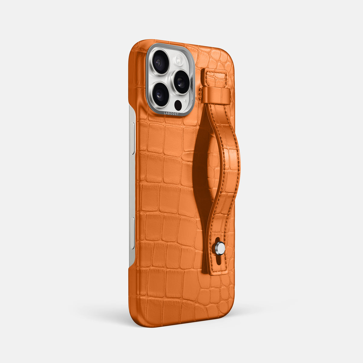 Orange iPhone 16 Pro Max Hand Strap Case Alligator with Steel Metal -2 | Orange-Steel