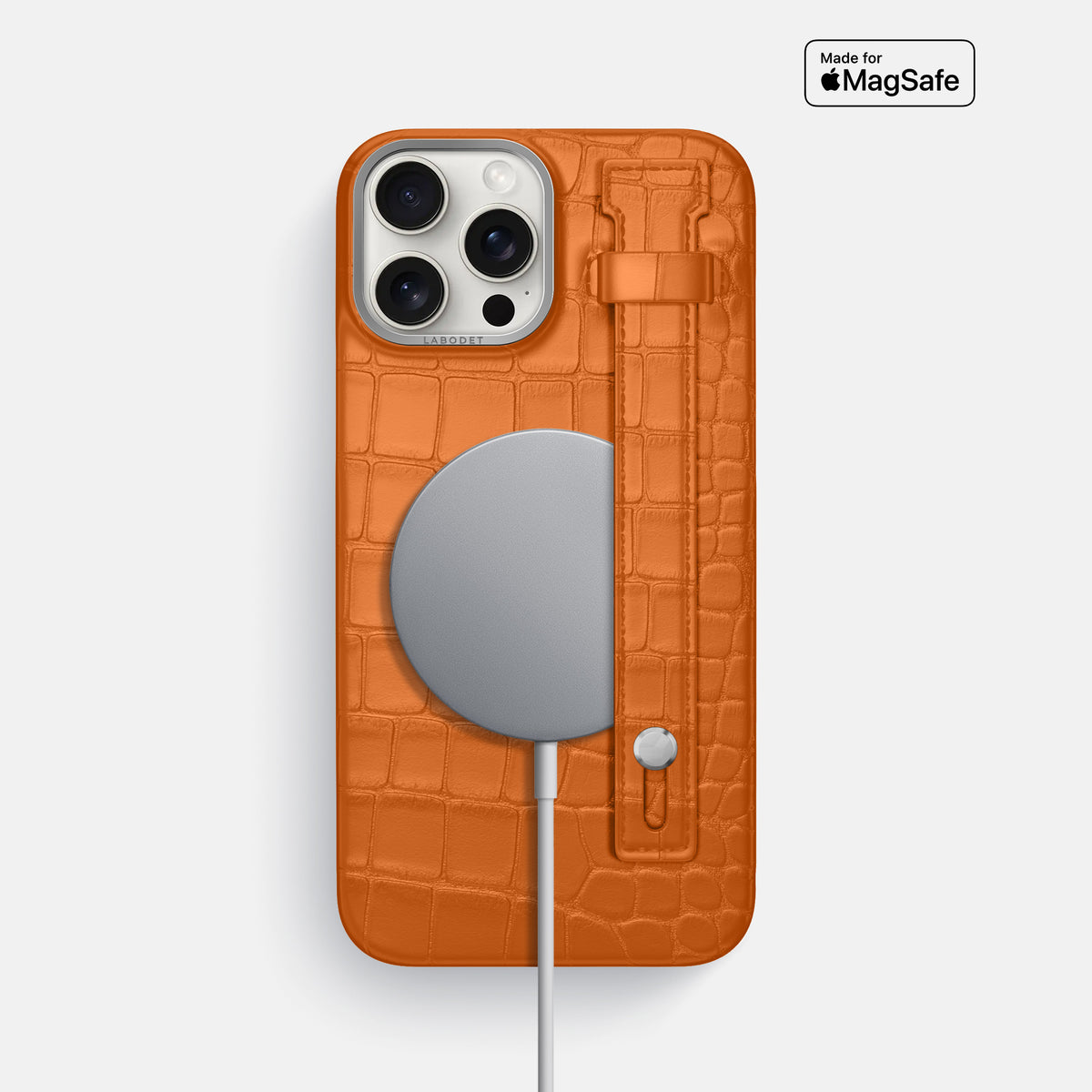 Orange iPhone 16 Pro Max Hand Strap Case Alligator with Steel Metal -4 | Orange-Steel