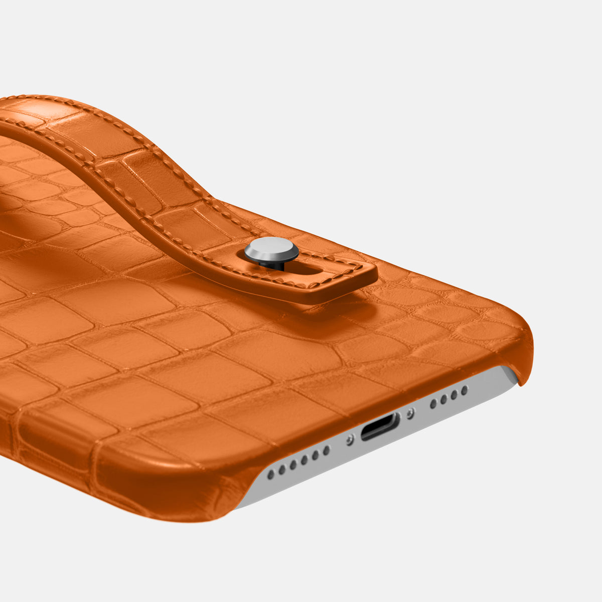 Orange iPhone 16 Pro Max Hand Strap Case Alligator with Steel Metal -5 | Orange-Steel