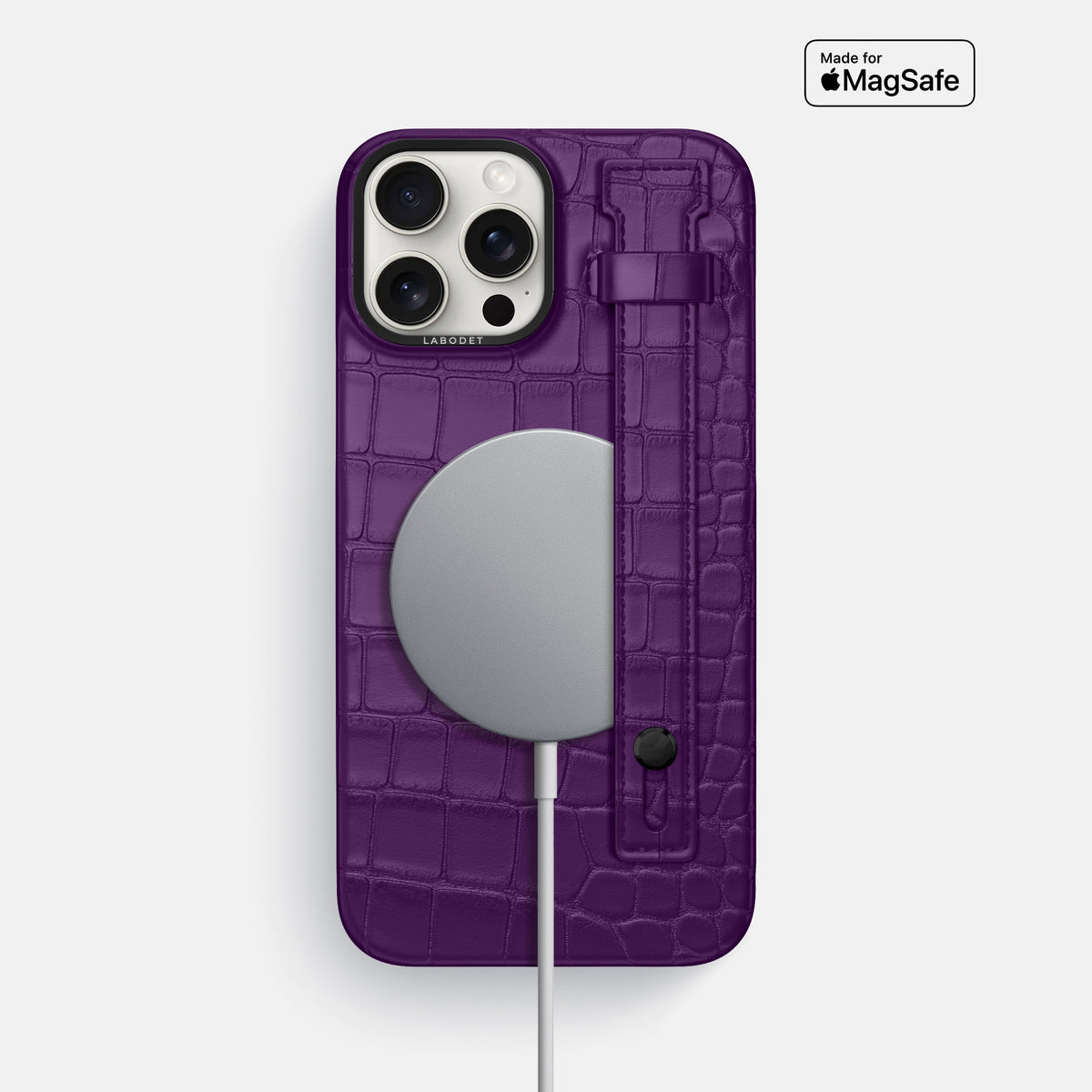 Purple iPhone 16 Pro Max Hand Strap Case Alligator with Black Metal -4 | Purple-Black