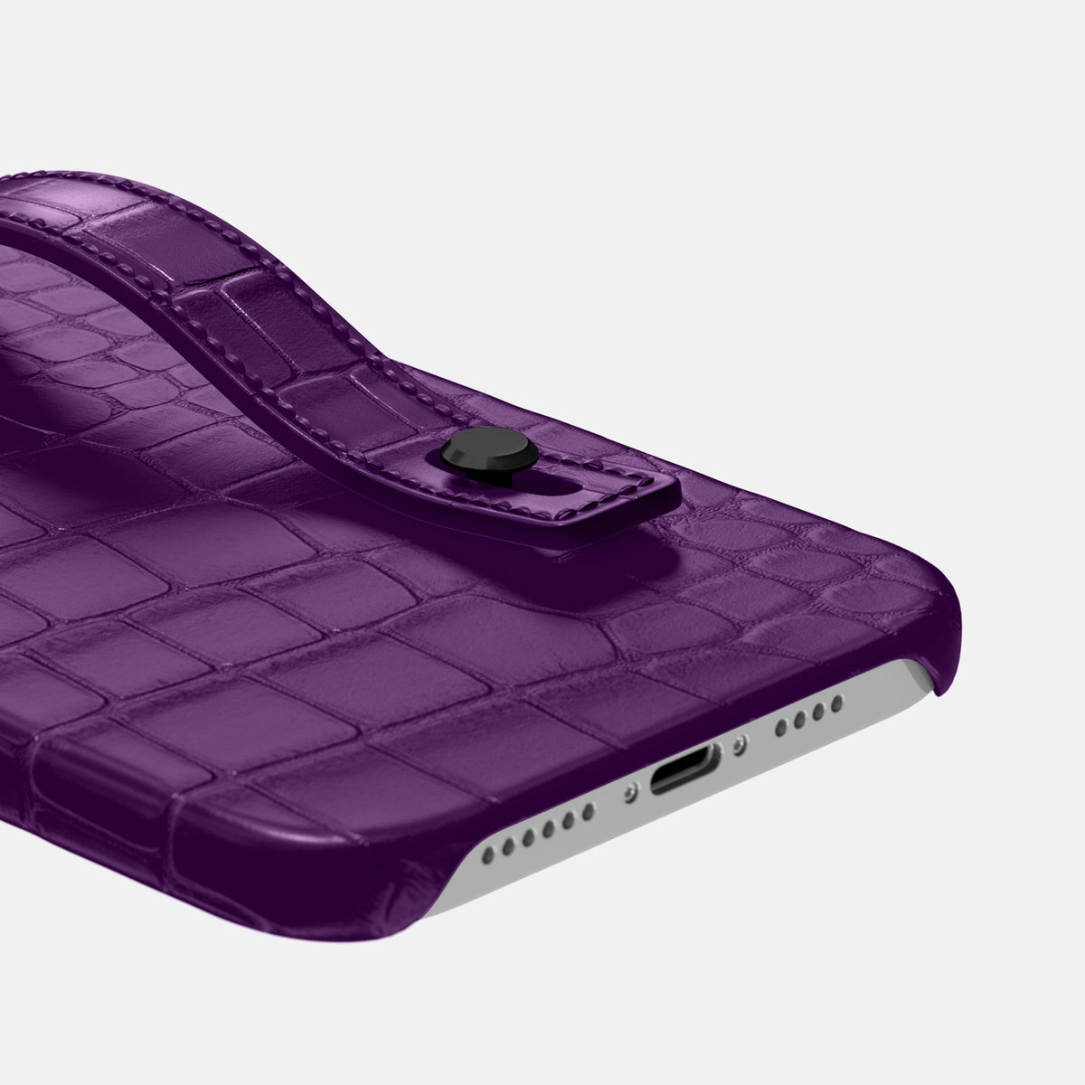 Purple iPhone 16 Pro Max Hand Strap Case Alligator with Black Metal -5 | Purple-Black