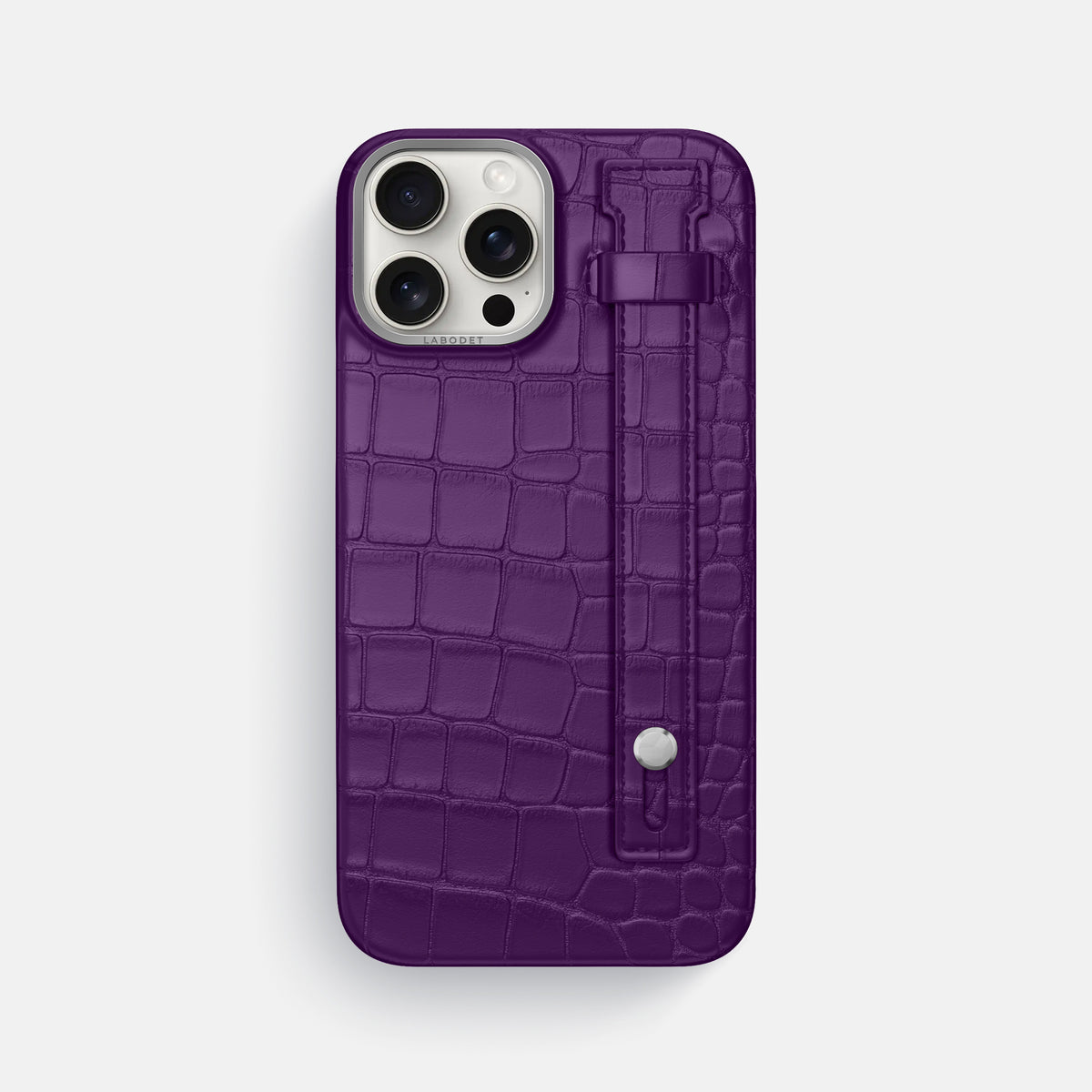 Purple iPhone 16 Pro Max Hand Strap Case Alligator with Steel Metal -1 | Purple-Steel