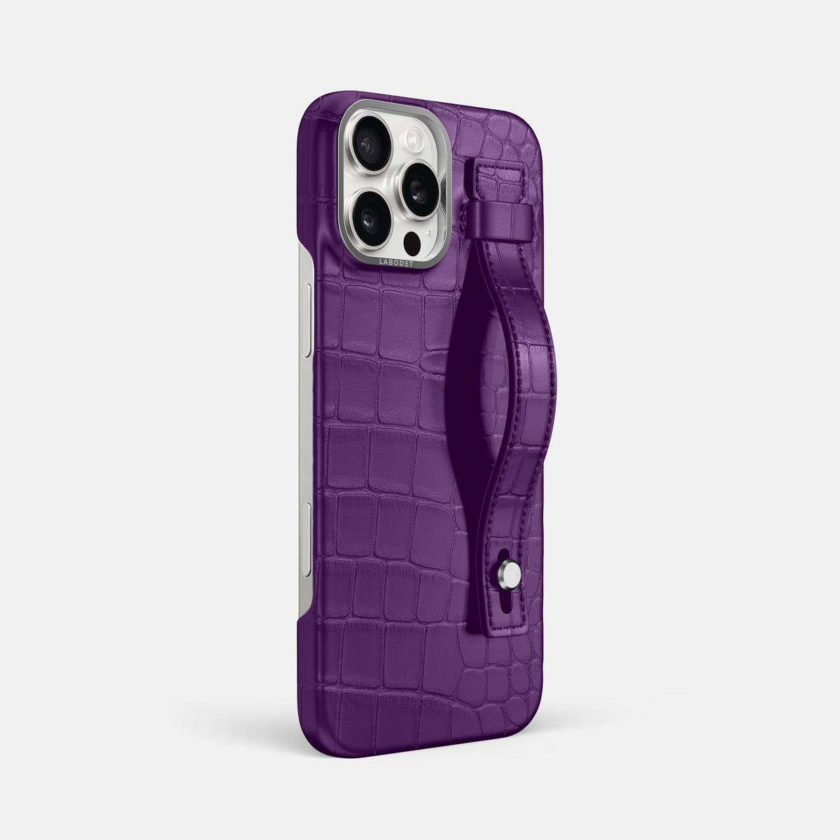 Purple iPhone 16 Pro Max Hand Strap Case Alligator with Steel Metal -2 | Purple-Steel