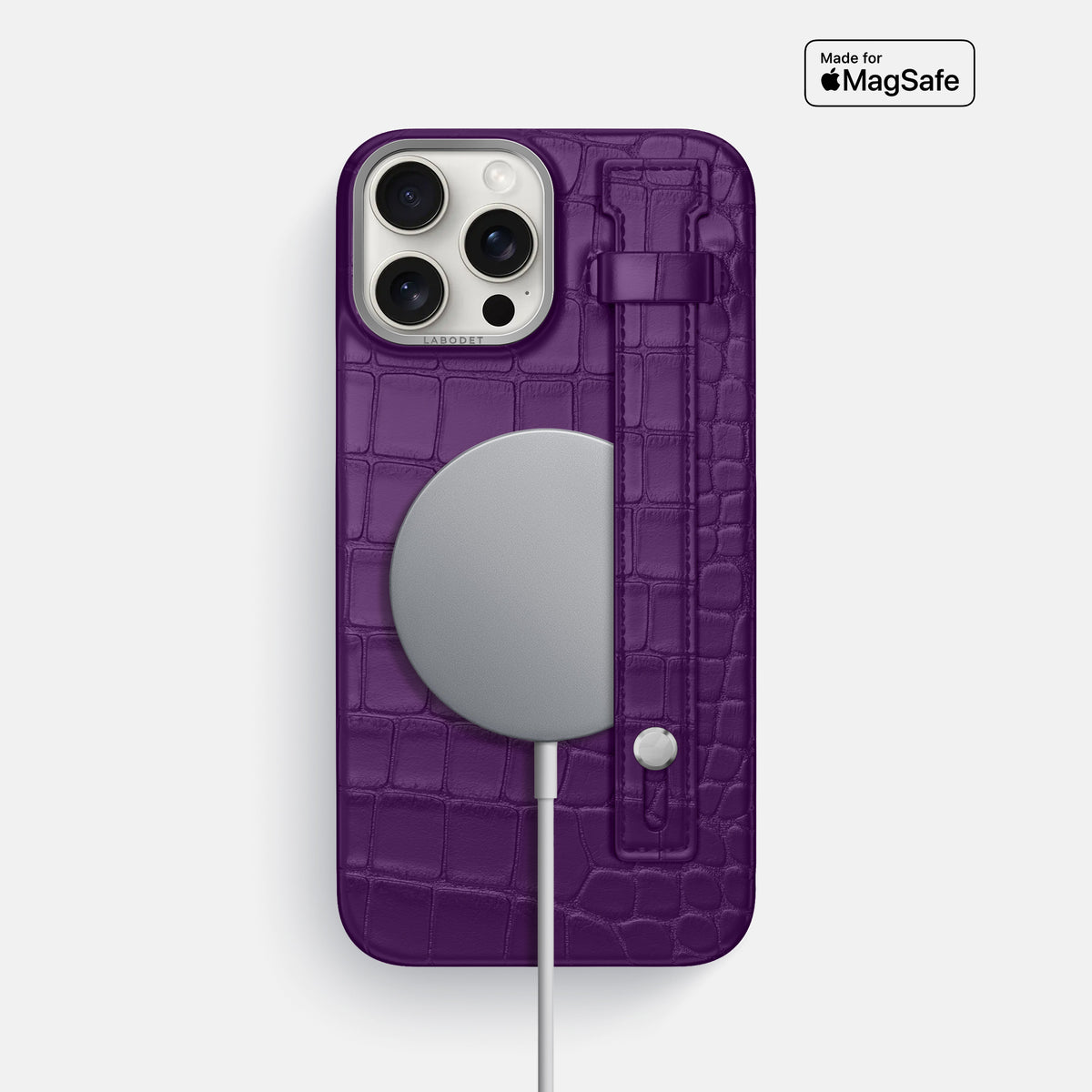 Purple iPhone 16 Pro Max Hand Strap Case Alligator with Steel Metal -4 | Purple-Steel