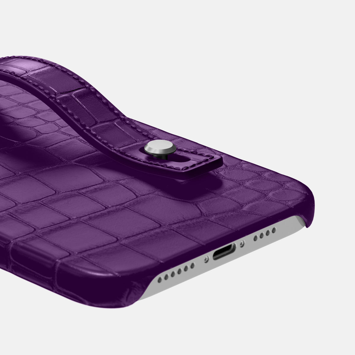Purple iPhone 16 Pro Max Hand Strap Case Alligator with Steel Metal -5 | Purple-Steel