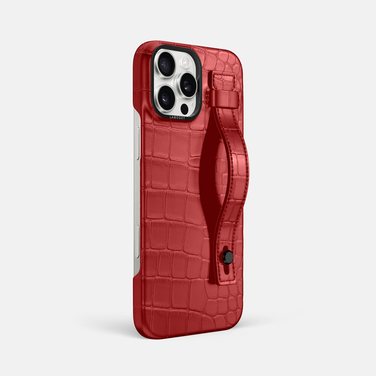 Red iPhone 16 Pro Max Hand Strap Case Alligator with Black Metal -2 | Red-Black