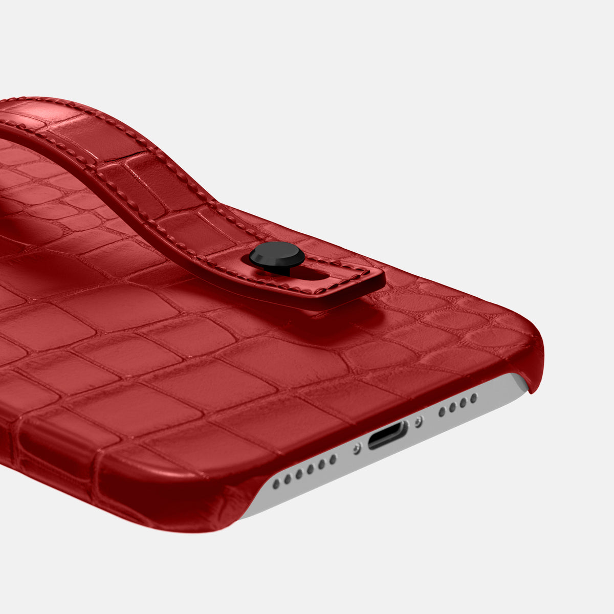 Red iPhone 16 Pro Max Hand Strap Case Alligator with Black Metal -5 | Red-Black