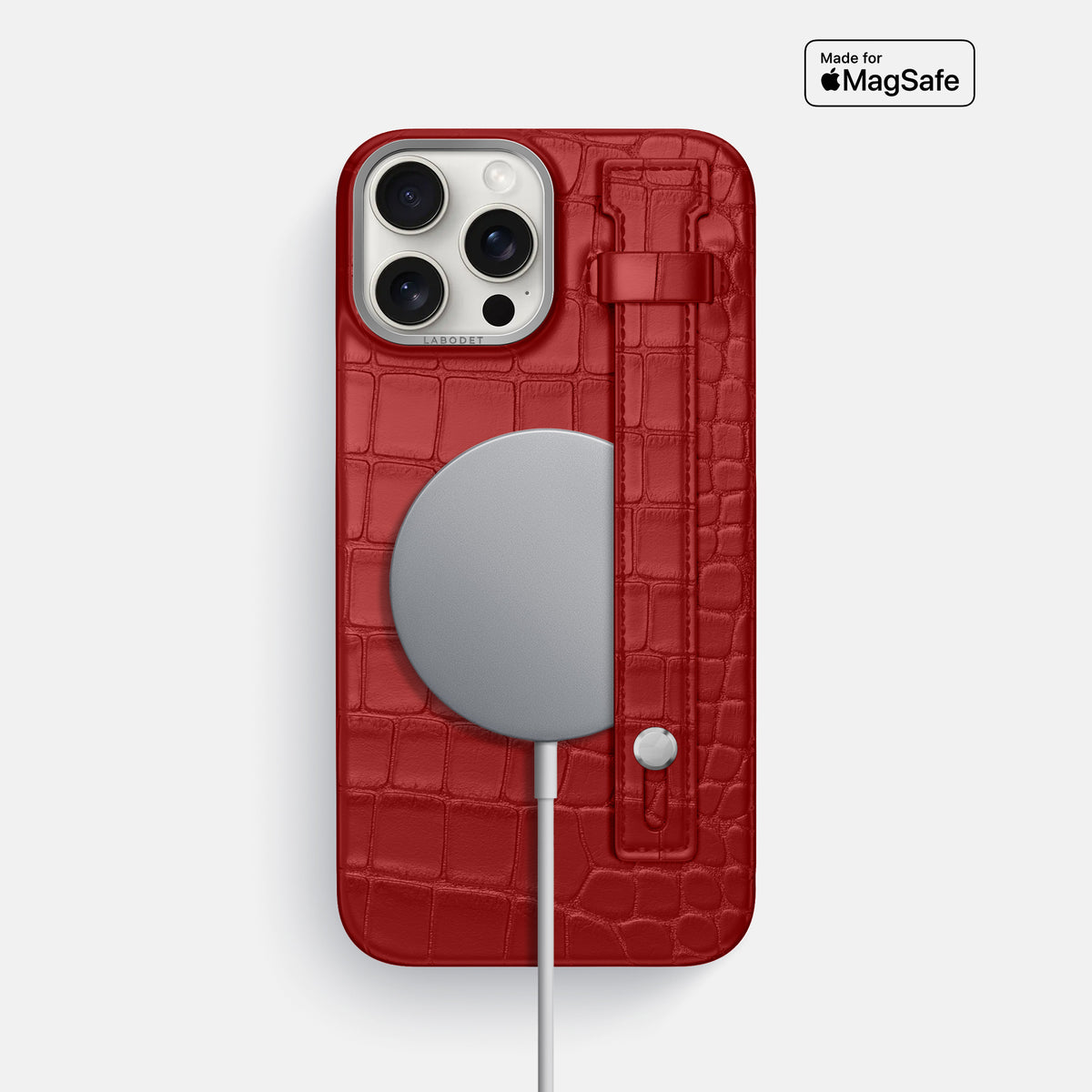 Red iPhone 16 Pro Max Hand Strap Case Alligator with Steel Metal -4 | Red-Steel