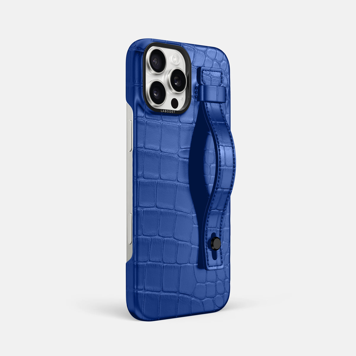 Royal Blue iPhone 16 Pro Max Hand Strap Case Alligator with Black Metal -2 | Royal-Blue-Black